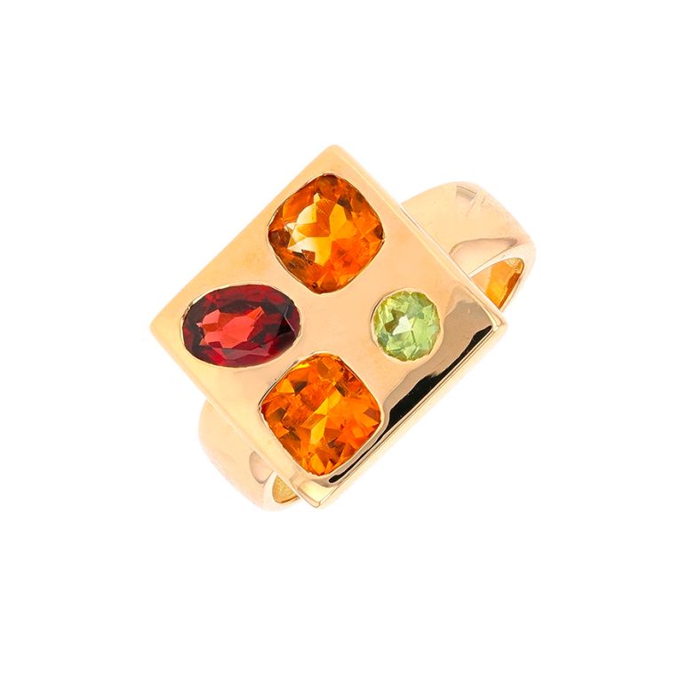Bague citrines, peridot et grenat or jaune 6.28g Comme neuf -  reconditionné disponible sur Gemme Les Bijoux